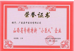 2021年被认定为山西省专精特新“小巨人”企业